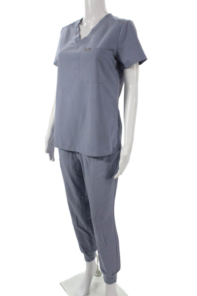 Figs Womens Two Piece Scrub Set Blue V Neck Short Sleeve Polyester Size XS