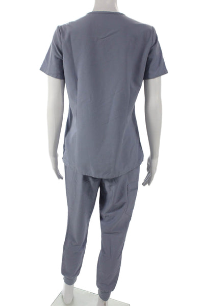 Figs Womens Two Piece Scrub Set Blue V Neck Short Sleeve Polyester Size XS