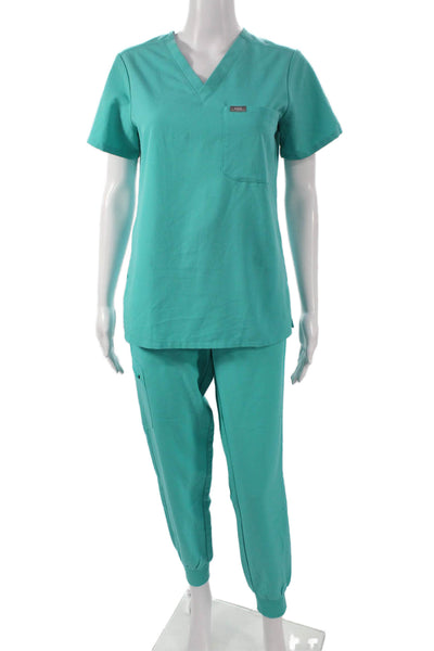Figs Womens Tops Two Piece Scrub Set Green V-Neck Short Sleeve Size XS