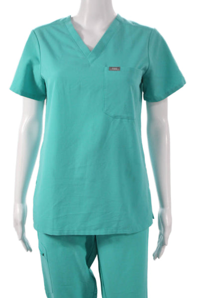 Figs Womens Tops Two Piece Scrub Set Green V-Neck Short Sleeve Size XS