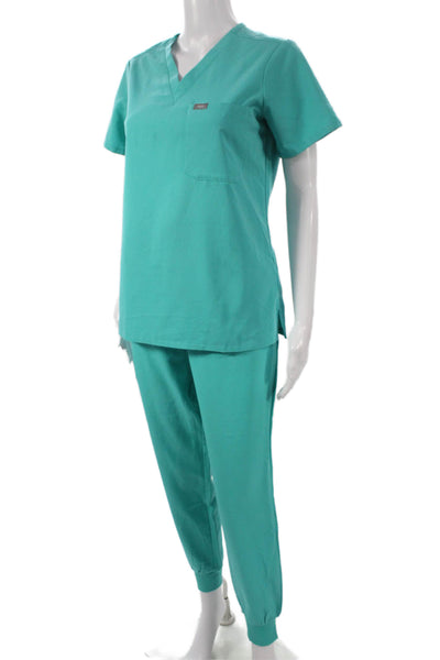 Figs Womens Tops Two Piece Scrub Set Green V-Neck Short Sleeve Size XS