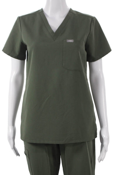 Figs Womens Tops Two Piece Set V-Neck Short Sleeve Green Polyester Size XS