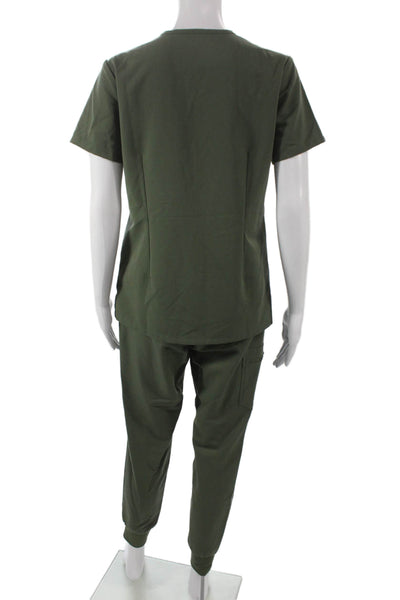 Figs Womens Tops Two Piece Set V-Neck Short Sleeve Green Polyester Size XS