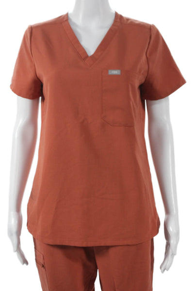 Figs Womens Two Piece Scrub Set V-Neck Short Sleeve Orange Polyester Size XS