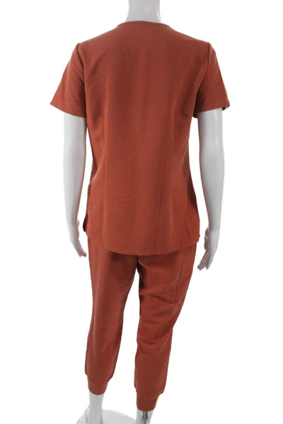 Figs Womens Two Piece Scrub Set V-Neck Short Sleeve Orange Polyester Size XS