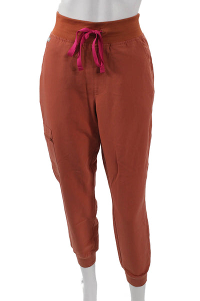 Figs Womens Two Piece Scrub Set V-Neck Short Sleeve Orange Polyester Size XS