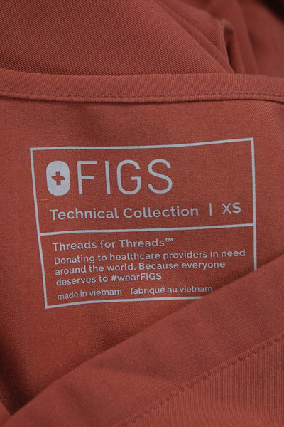 Figs Womens Two Piece Scrub Set V-Neck Short Sleeve Orange Polyester Size XS