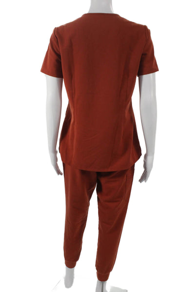 Figs Womens Two Piece Scrub Set V Neck Short Sleeve Orange Polyester Size XS