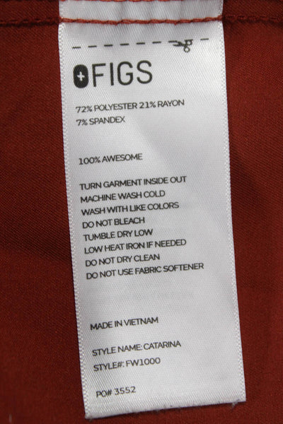Figs Womens Two Piece Scrub Set V Neck Short Sleeve Orange Polyester Size XS