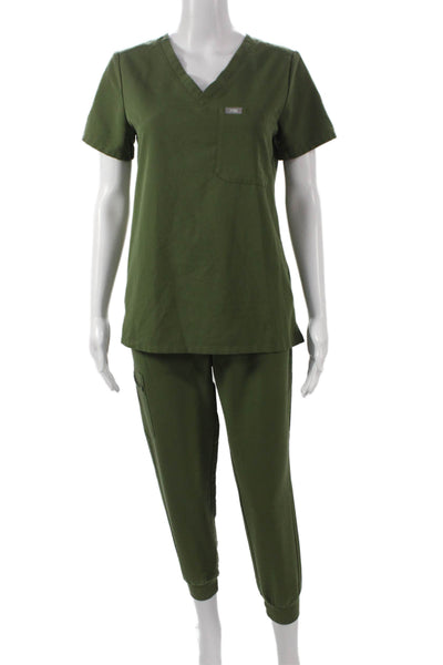 Figs Womens Clothing Two Piece Set V-Neck Green Polyester Short Sleeve Size XS