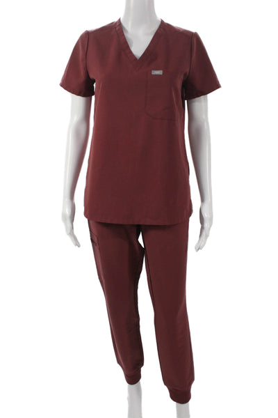 Figs Womens Two Piece Set Red Polyester V-Neck Short Sleeve Size XS