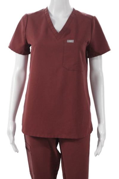 Figs Womens Two Piece Set Red Polyester V-Neck Short Sleeve Size XS