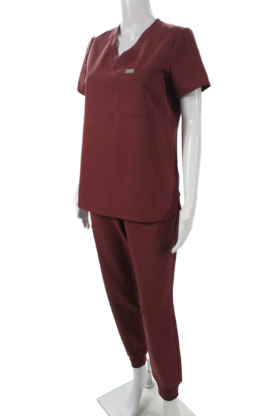 Figs Womens Two Piece Set Red Polyester V-Neck Short Sleeve Size XS