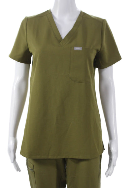 Figs Womens Two Piece Scrub Set Green V Neck Short Sleeve Polyester Size XS