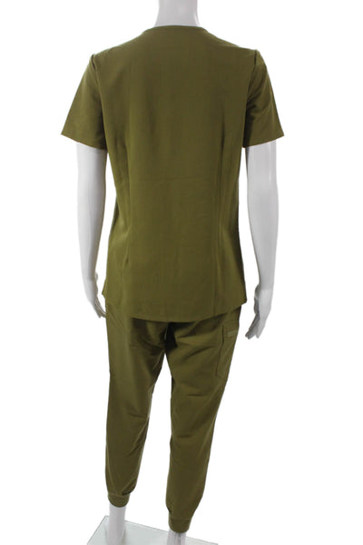 Figs Womens Two Piece Scrub Set Green V Neck Short Sleeve Polyester Size XS