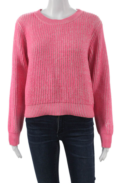 Milly Womens Pink Striped Cotton Crew Neck Pullover Sweater Long Sleeve Size M