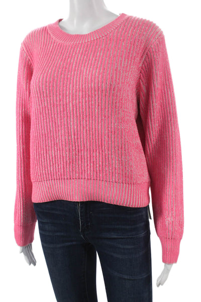 Milly Womens Pink Striped Cotton Crew Neck Pullover Sweater Long Sleeve Size M