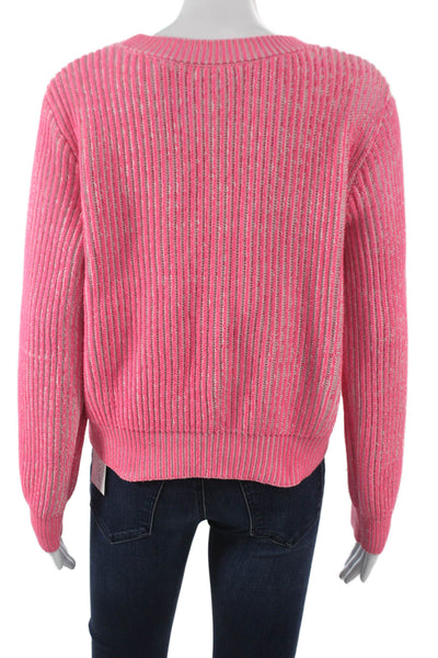 Milly Womens Pink Striped Cotton Crew Neck Pullover Sweater Long Sleeve Size M