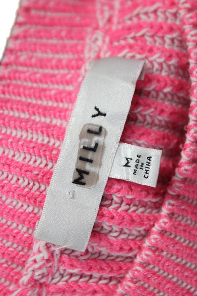 Milly Womens Pink Striped Cotton Crew Neck Pullover Sweater Long Sleeve Size M