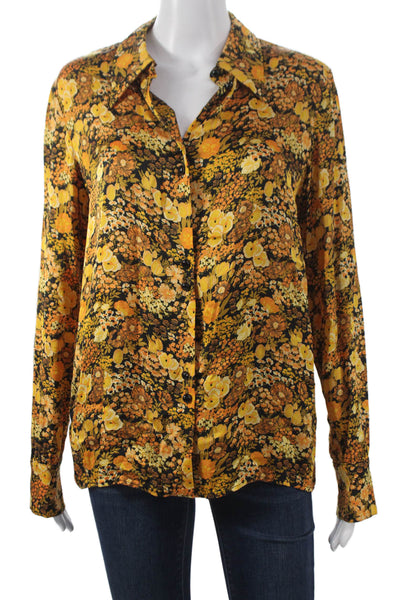Tara Jarmon Women Viscose Floral Collared Long Sleeve Blouse Yellow Size 36