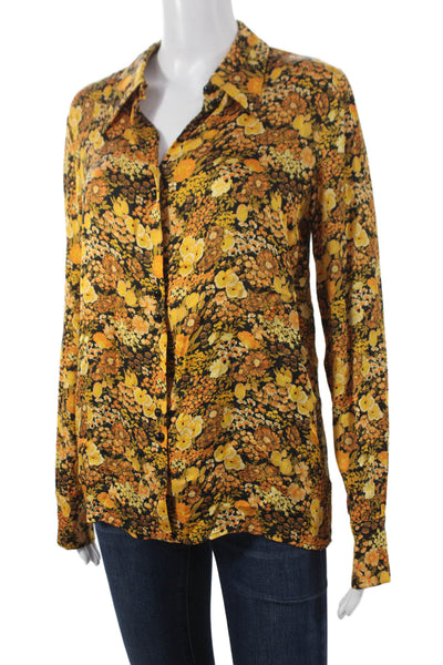 Tara Jarmon Women Viscose Floral Collared Long Sleeve Blouse Yellow Size 36