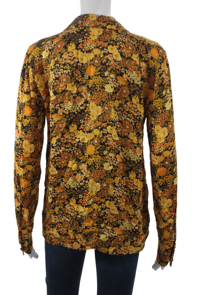 Tara Jarmon Women Viscose Floral Collared Long Sleeve Blouse Yellow Size 36