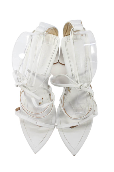 Schutz Women's Pointed Toe Strappy Ankle Wrap Sandals White Size 8.5