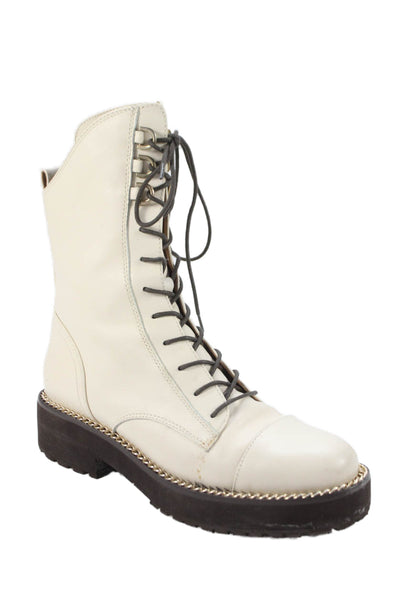 Sam Edelman Women's Leather Lace Up Combat Boots Cream Size 9.5