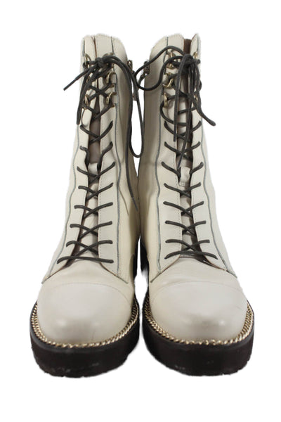 Sam Edelman Women's Leather Lace Up Combat Boots Cream Size 9.5