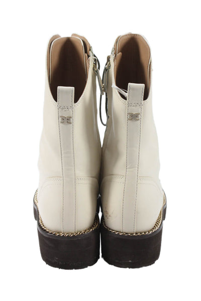 Sam Edelman Women's Leather Lace Up Combat Boots Cream Size 9.5