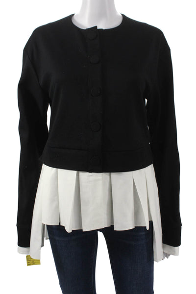 Meimeij Women Black Viscose Cardigan Long Sleeve Round Neck Size 40