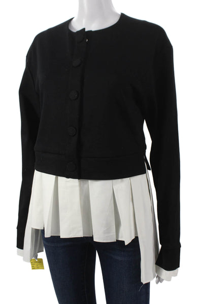 Meimeij Women Black Viscose Cardigan Long Sleeve Round Neck Size 40