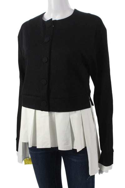 Meimeij Women Cardigan Black Viscose Round Neck Solid Long Sleeve Fall Size 42