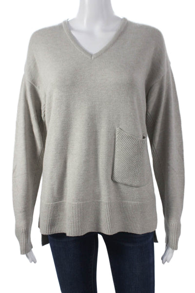 Renuar Women V-Neck Pullover Sweater Gray Long Sleeve Petites Size S