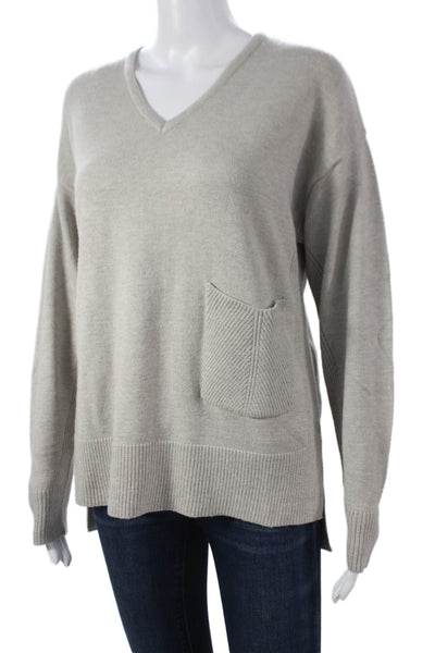 Renuar Women V-Neck Pullover Sweater Gray Long Sleeve Petites Size S
