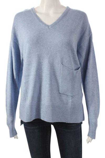 Renuar Women V-Neck Pullover Long Sleeve Blue Viscose Solid Fall Size XS