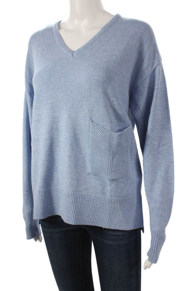 Renuar Women V-Neck Pullover Long Sleeve Blue Viscose Solid Fall Size XS