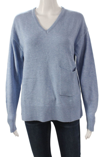 Renuar Womens V-Neck Blue Pullover Sweater Long Sleeve 50% Viscose Size S