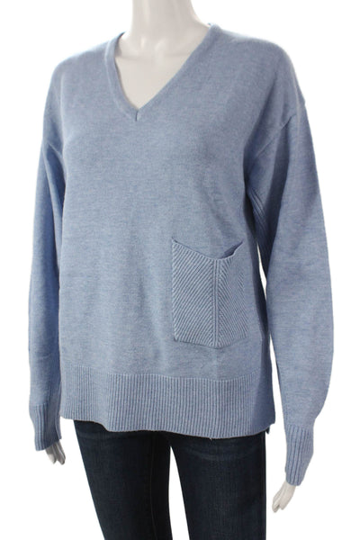 Renuar Womens V-Neck Blue Pullover Sweater Long Sleeve 50% Viscose Size S