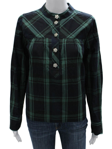 J Crew Womens Plaid Cotton Collared Blouse Button Long Sleeve Size S