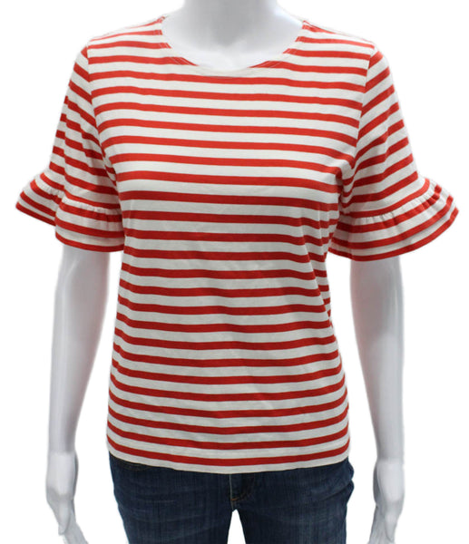 J Crew Women Red Cotton Striped Round Neck Short Sleeve Basic T-Shirt Size S