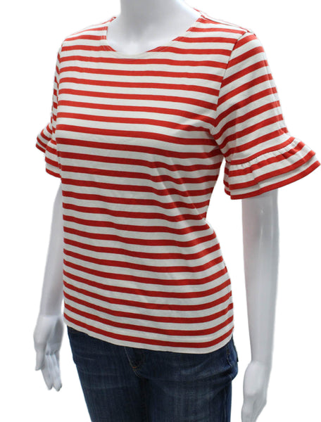 J Crew Women Red Cotton Striped Round Neck Short Sleeve Basic T-Shirt Size S