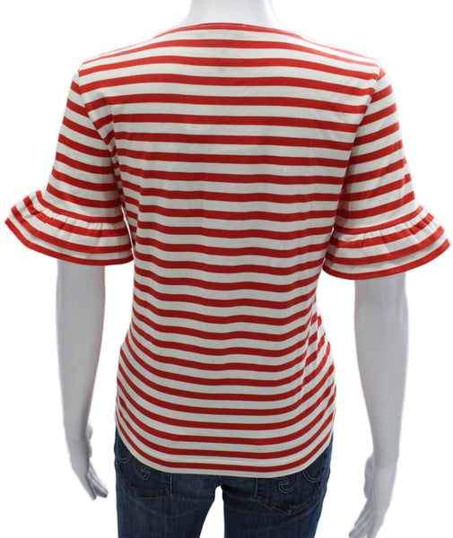J Crew Women Red Cotton Striped Round Neck Short Sleeve Basic T-Shirt Size S