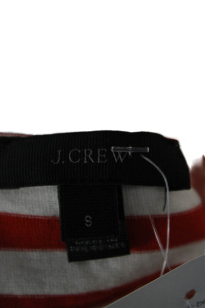 J Crew Women Red Cotton Striped Round Neck Short Sleeve Basic T-Shirt Size S