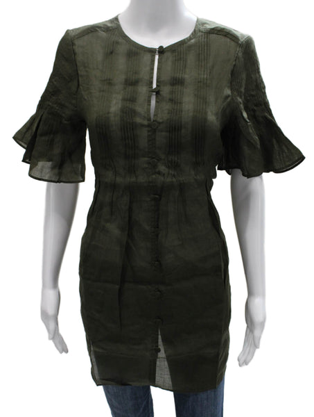 Banana Republic Women Tunic Green Ramie Short Sleeve Round Neck Size S