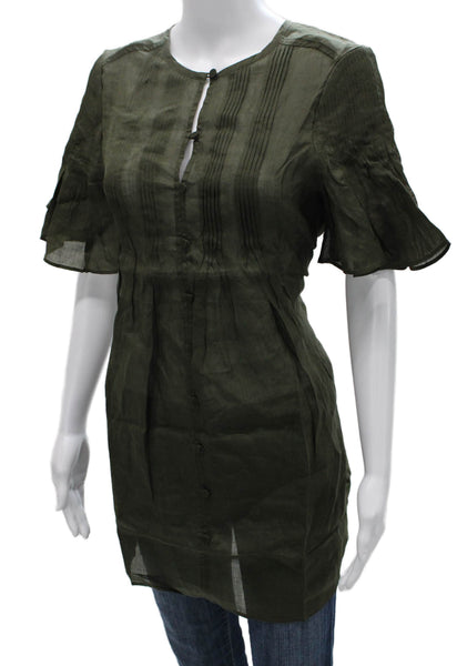 Banana Republic Women Tunic Green Ramie Short Sleeve Round Neck Size S