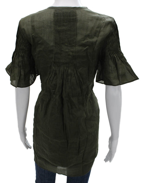 Banana Republic Women Tunic Green Ramie Short Sleeve Round Neck Size S