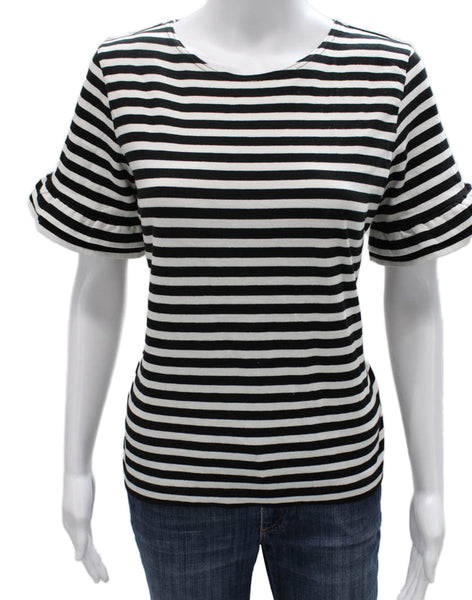 J Crew Women Striped Cotton Basic T-Shirt Black Short Sleeve Size S