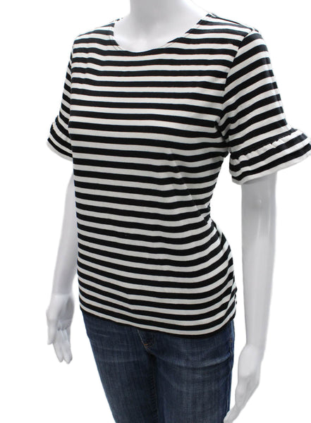 J Crew Women Striped Cotton Basic T-Shirt Black Short Sleeve Size S