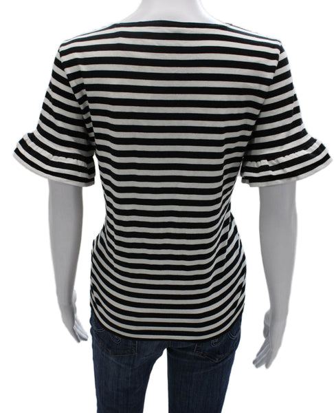 J Crew Women Striped Cotton Basic T-Shirt Black Short Sleeve Size S